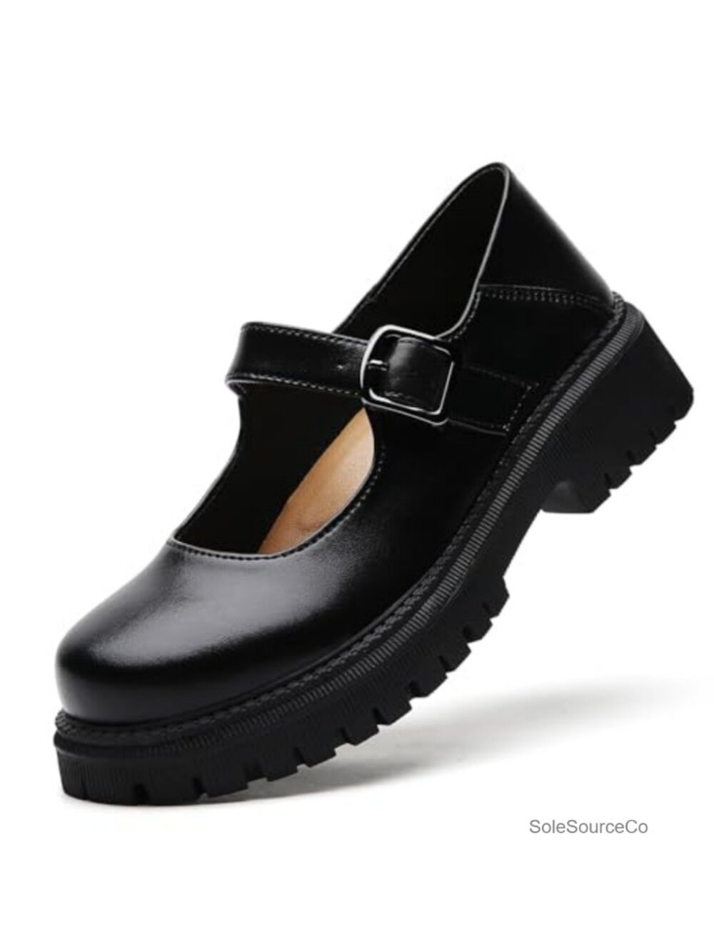 Mary Jane Shoes Platform Chunky Leather Round Toe Non-Slip Dressy Casual Work